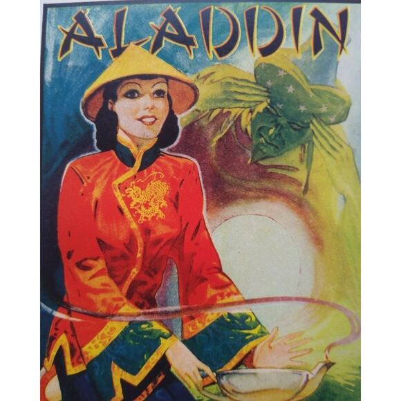 Aladdin Theatre Show Mini Poster Print 1930's Original Green Genie Arises Lamp - Picture 1 of 5